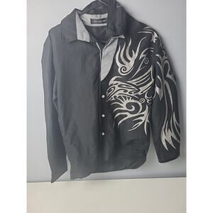 West Street Haku Mens Black Silver Button Down Long Sleeve Tribal Art Tattoo